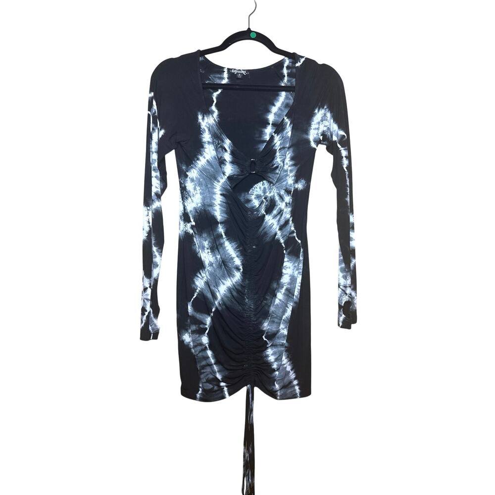 Horoscopez Tie Dye Black and White Cutout Dress with Ruching Size Small NWOT